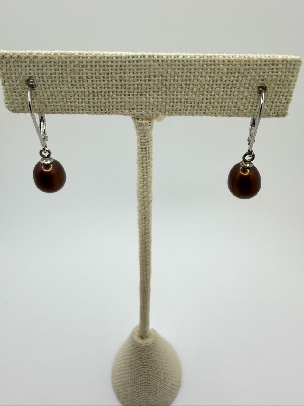 Sterling silver 8x10mm dyed brown freshwater pearl dangle earrings!